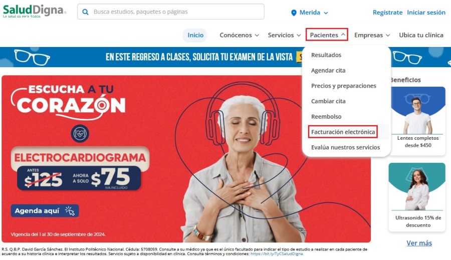 Accede al sitio web oficial para generar la factura de Salud Digna