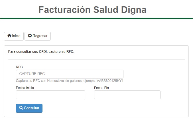 Capturar el RFC para imprimir factura de Salud Digna