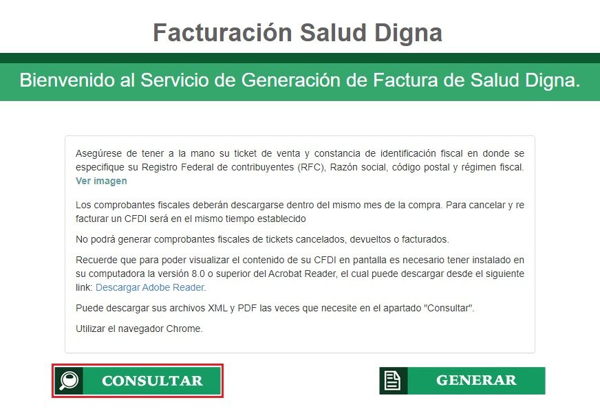 Consultar facturacion salud digna para volver a imprimir factura