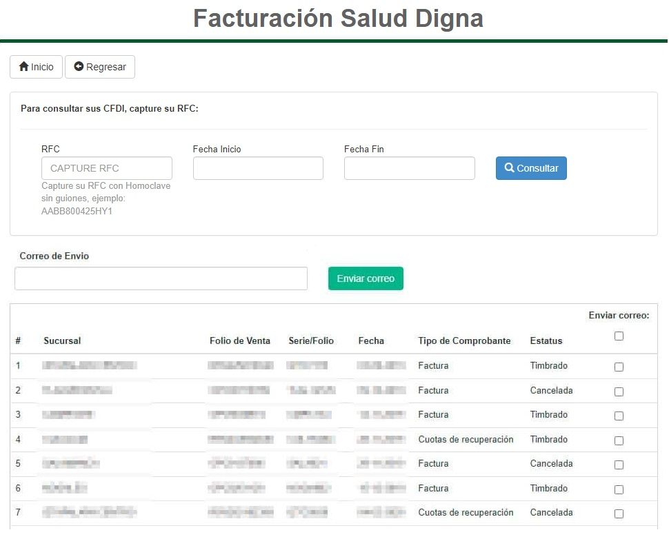 Consultar listado con todas las facturas de Salud Digna