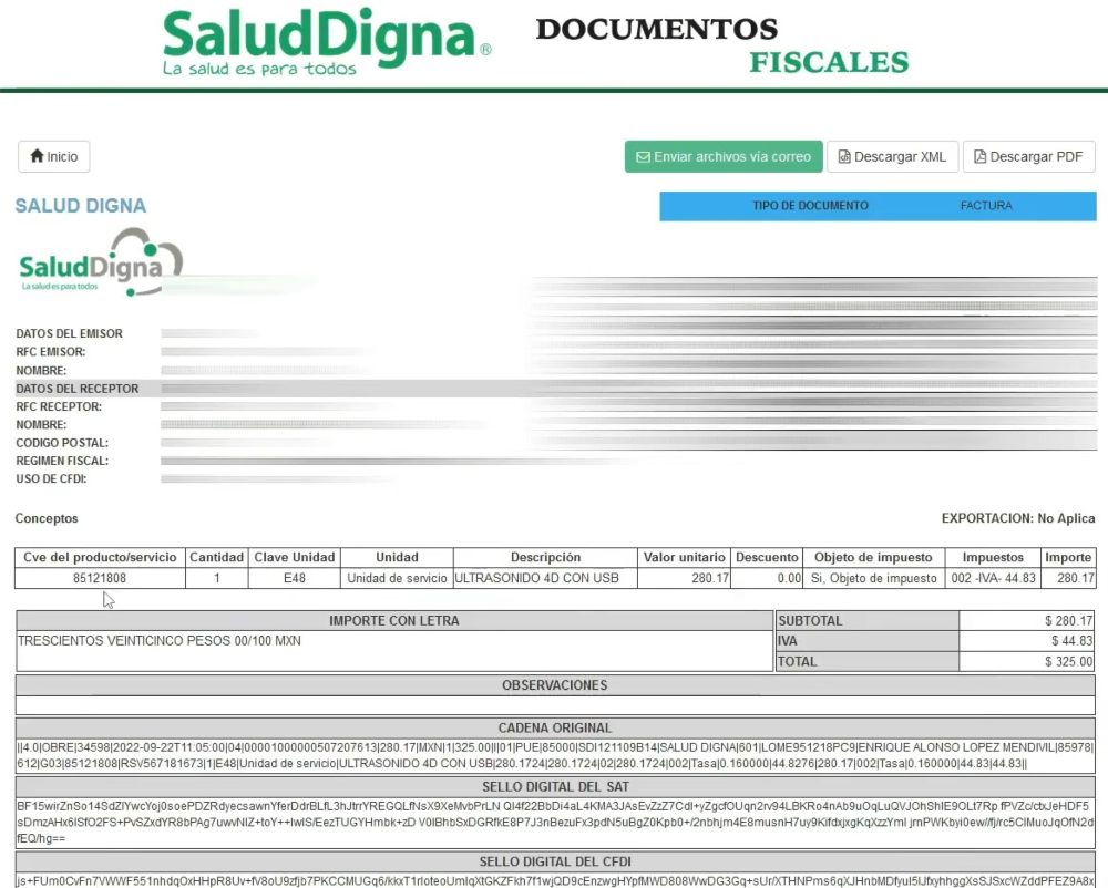 descargar, enviar por correo electrónico o imprimir tu factura de Salud Digna