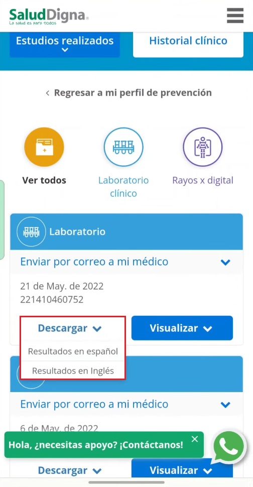 descargar resultados de salud digna en PDF